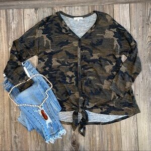 Andree by Unit Camo Tie Front Top